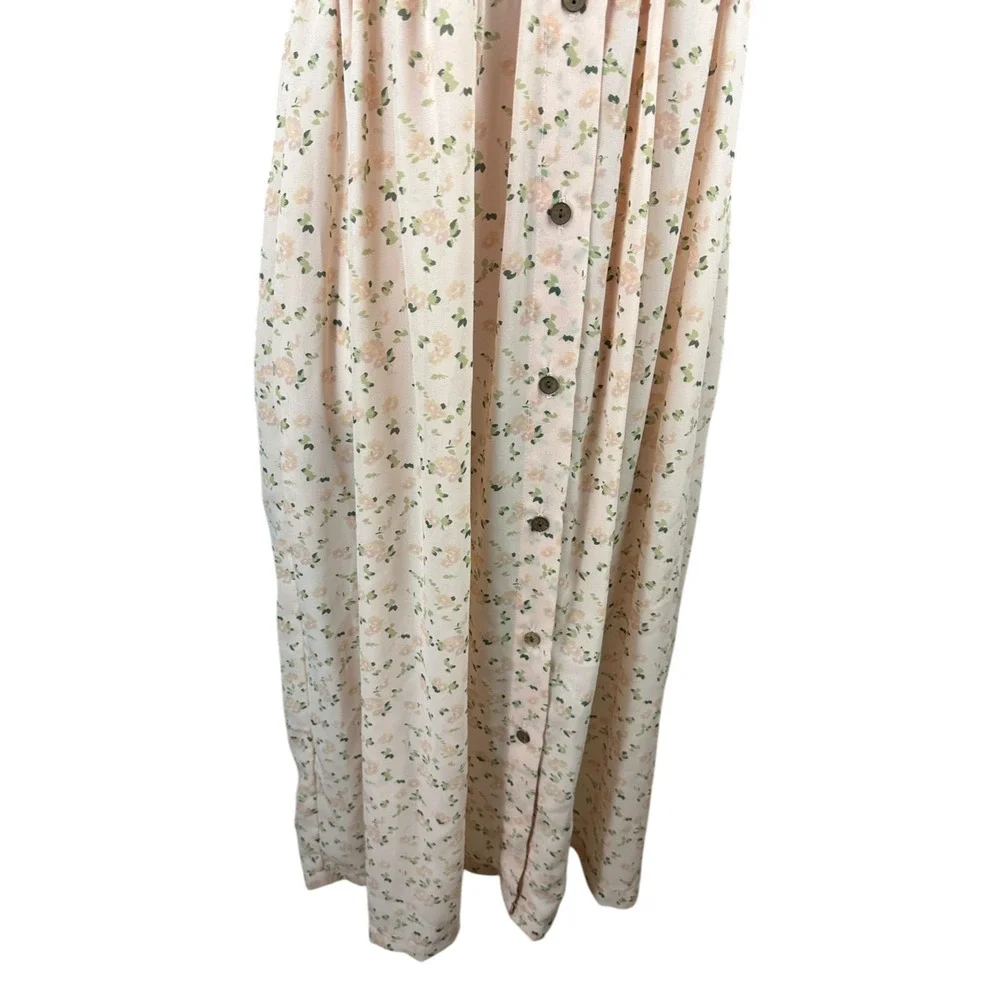 Vtg 90s Express Prairie Dress Denim Bodice Floral Maxi Cottagecore Coquette M - Picture 9 of 15